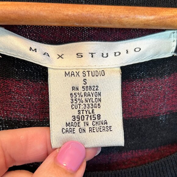 Max Studio Plum and Black Stripe Fit & Flare Stretchy Skater Dress Womens Size S - Picture 5 of 7